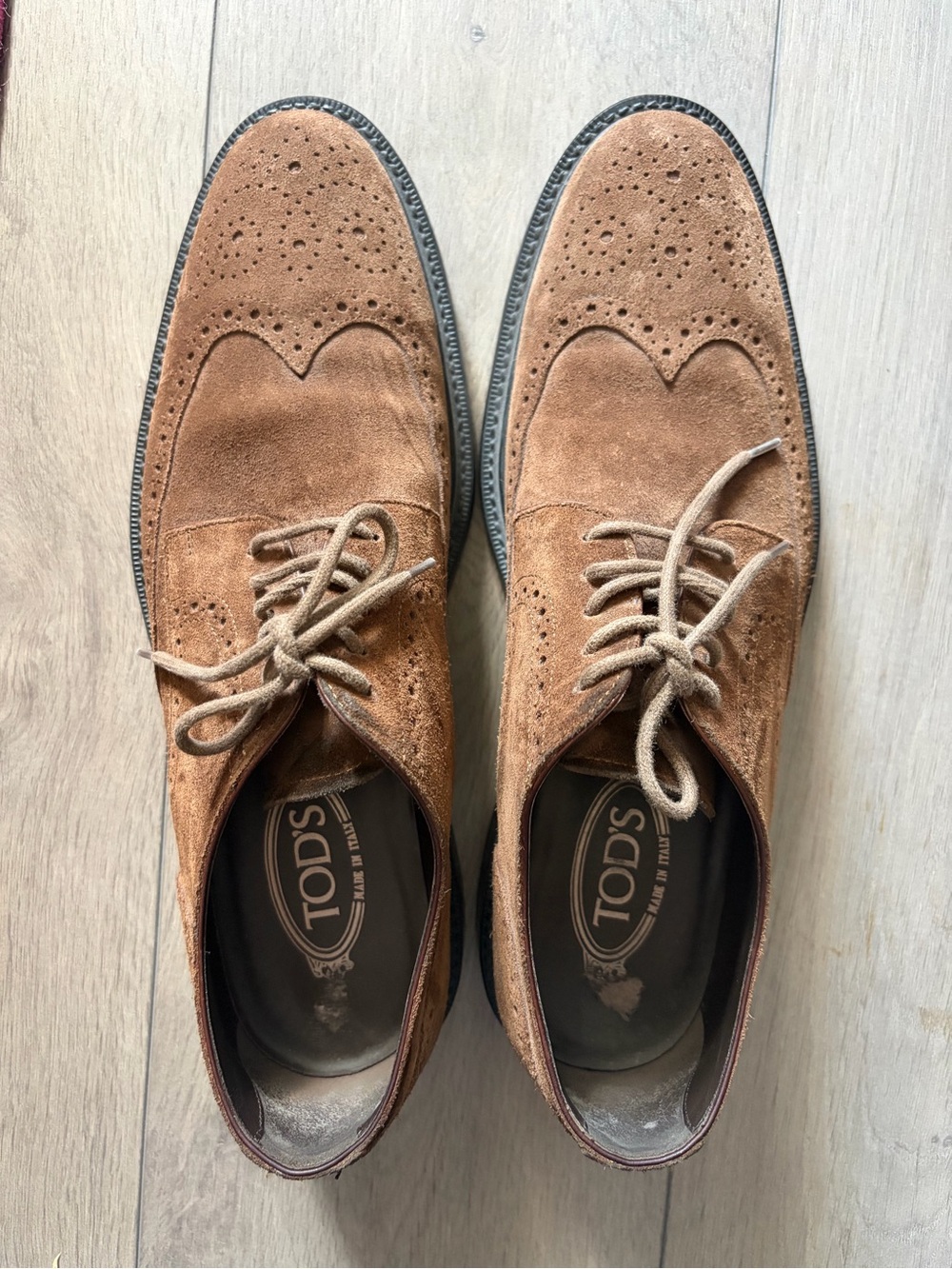 Tod's Tan Suede Brogue Lace-Up Oxfords